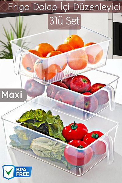Nandy Home Maxi Refrigerator & Cabinet Organizer with Frigo Handle 3 Pieces