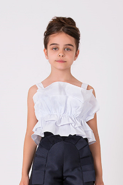 GOOSE Kız Çocuk İnce Askılı Büzgü Şeritli Ekru Bluz
