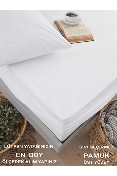 VESSİNOHOME Mattress Mattress Fitted White Cotton Water Liquid Proof Mattress Protector Single Double Anti-Sweat Mattress Mattress Protector