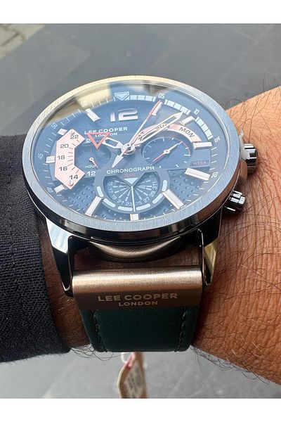 Lee Cooper Anthracite Color Case Green Leather Men's Wristwatch with Chronograp