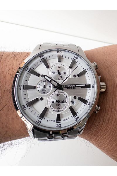 Lee Cooper 43 Mm Dual Time Steel Men's Wristwatch