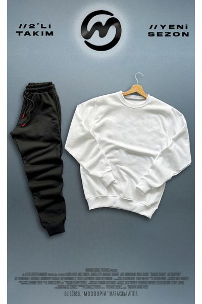 Moodopia White Crew Neck Φούτερ Μαύρο Φούτερ Σετ 2 τεμαχίων Συνδυασμός
