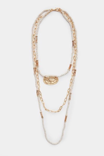 Perspective Gold Colored Multi-Row Wooden Necklace