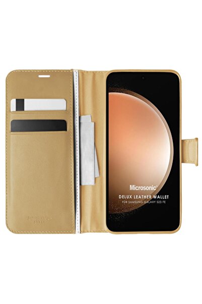 Microsonic Samsung Galaxy S23 FE Kılıf Delux Leather Wallet Gold