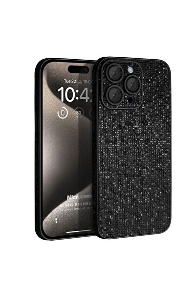 Microsonic Apple iPhone 15 Pro Kılıf Bling Rhinestones Siyah