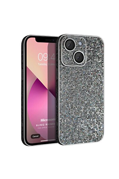 Microsonic Apple iPhone 13 Kılıf Bling Rhinestones Koyu Gri