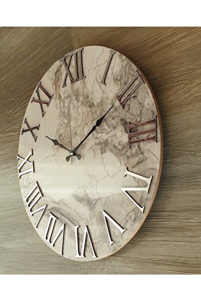 Nikadu Metal Kasalı Mermer Desenli Ayna Rakamlı Duvar Saati Çap 50 Cm