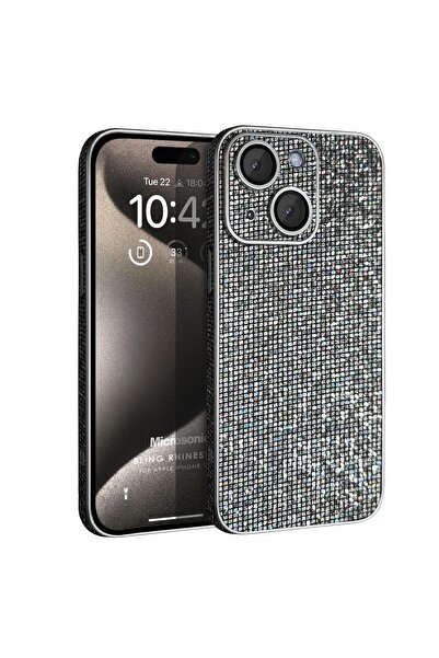 Microsonic Apple iPhone 15 Plus Kılıf Bling Rhinestones Koyu Gri