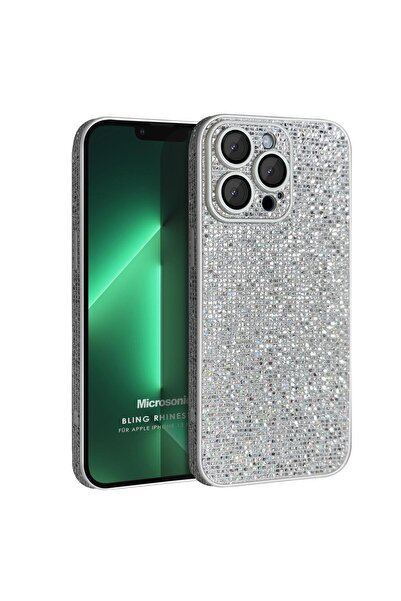 Microsonic Apple iPhone 13 Pro Max Kılıf Bling Rhinestones Gümüş