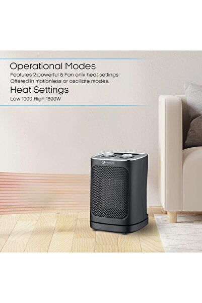 PureMate Seramik Fanlı Isıtıcı, 2 Isıtma Ayarlı 1800W Taşınabilir Elektrikli Isıtıcı