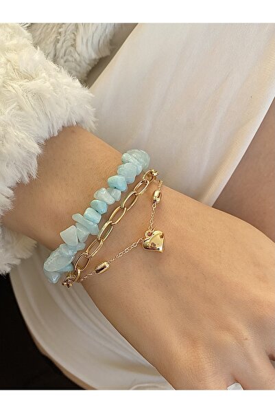 takıtarzım Doğal taş aquamarin 3'lü kombin bileklik