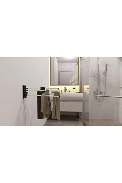 Birondabir Dekoratif 4 Askılı Alüminyum Havluluk,Banyo,Mutfak ve Otel Tipi Al...