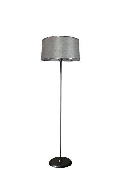 Lampada Rita Black Metal Lambader - Hasır Gri Krom Şeritli