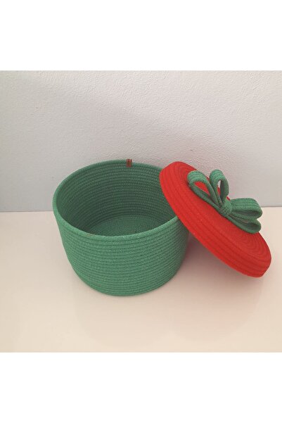 afralya home Christmas, New Year Decorative Storage Basket, 23 cm Basket with Lid, Cotton Basket, New Year Decoration