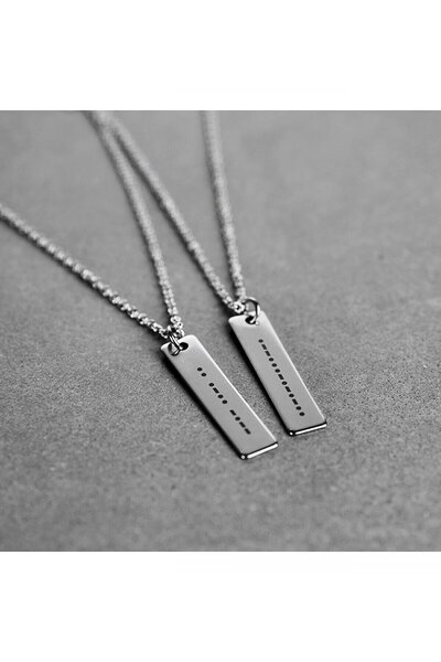 GÜMÜŞ Mors Alfabesi Plaka Gümüş Kolye