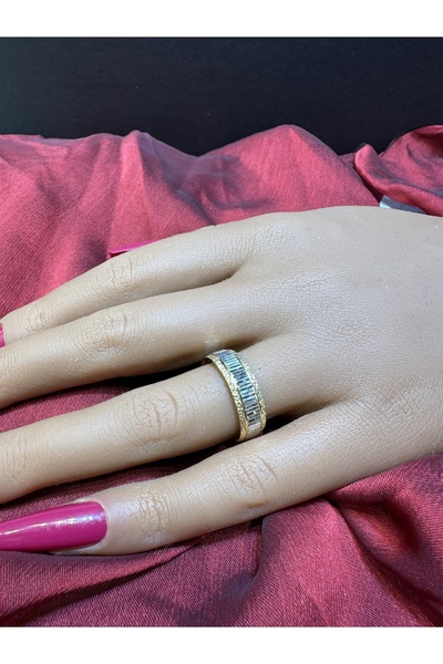 Üresinler Kuyumculuk 6MM Aynalı Beyaz Altın Detaylı Altın Alyans 14 Ayar