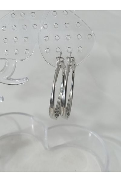 Power Es Steel 3 Row Silver Color Hoop Earrings