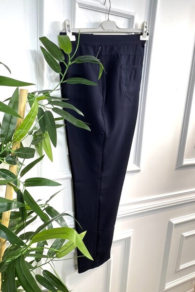 Aşkı Endam Large Size Great Pipe Leg Four Pockets Imported Dumbbell Trousers - Navy Blue