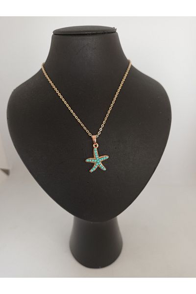 BalıkHediyelik Turquoise Turquoise Stone Necklace and Bracelet Set - Our Models-1001