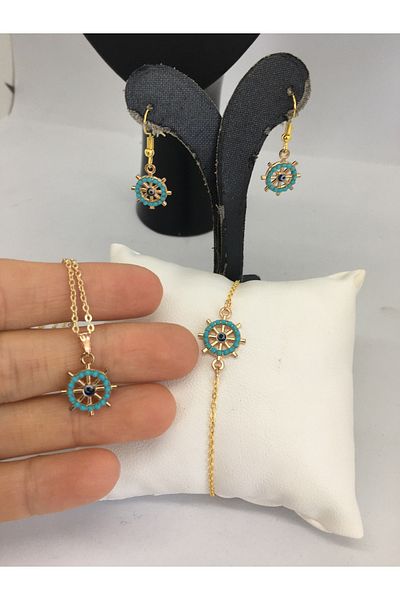 BalıkHediyelik Our Turquoise (Firuze) Stone Necklace/Earrings/Bracelet Set Models-1001
