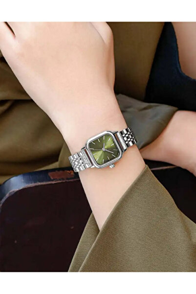 DARK BLANC ساعة يد بموديل مربع عتيق باللون الأخضر