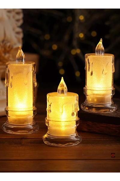 Zemtigo Büyük Boy Alevli Kristal Erimiş Led Mum 3'lü Hareketli Alevli Eriyen ...