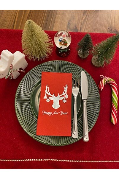 kidspartim منديل نموذج غزال رأس السنة باللون الأحمر المذهّب باللون الفضي