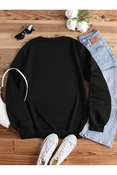 Serbella New Year Black Cat Printed Unisex Oversize Sweatshirt
