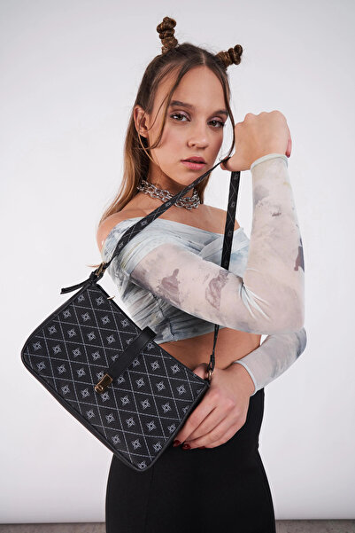 citycenterfashion Kadın Tokalı Desenli Baget Çanta cty-lbn-9263