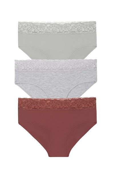 SUWEN 3-teiliges Slip-Höschen aus Baumwollspitze mit hoher Taille