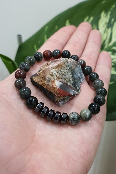 Nelleovana سوار من الحجر الطبيعي لحجر الدم 8 مم (مع هدية حجرية) (يقوي الحواجب...