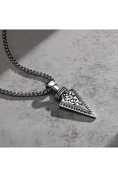 Viking Men's Necklace - Scandinavian Runic Writing, Stainless & Tarnish 316L Steel