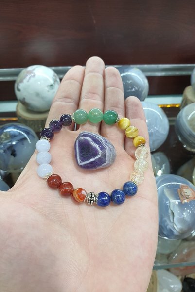 Nelleovana Natural Stone Bracelet 7 Chakras (with Stone Gift) (Love, Love, Money, Communication, Power) 8 mm Aa Quality