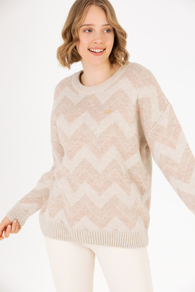 U.S. Polo Assn. MERSO Geometric Patterned Crew Neck Oversize Fit Knitwear Sweater