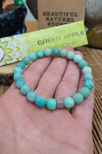 Nelleovana Amazonite Natural Stone Bracelet 8 Mm (With Incense Gift) (100% Real Quality) (Peace and Happiness)