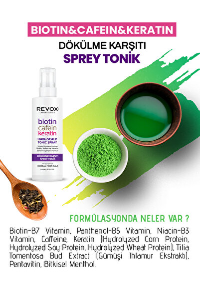 Revox Biotin, Kafein ve Keratin İçeren Saç Dökülme Karşıtı Sağlıklı Uzamaya Yardımcı Sprey Tonik 200 ml.