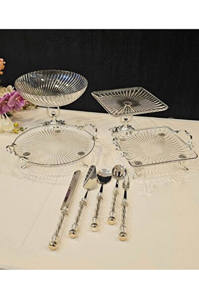 Genel Markalar 9 Parça Ayaklı Gümüş Kesme Takımı, şık ve kullanışlı mutfak seti