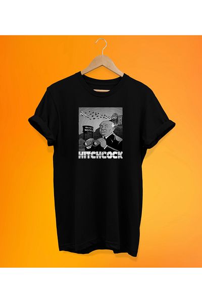 remonz Μπλουζάκι Alfred Hitchcock με στάμπα μαύρο, 100% βαμβάκι, Oversize, μεγάλο μέγεθος
