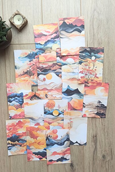 Mona Craftist 15 Adet Turuncu Gündoğumu Temalı Scrapbook Kağıt Seti Bullet Jo...