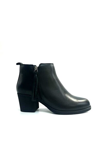 BURÇ AYAKKABI DİLADAYS Kadın Hakiki Deri Siyah Topuklu Bot