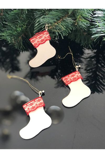 Masalsı Concept 6-Piece Wooden Socks Gift Ornament for Christmas - Pine Tree Patterned