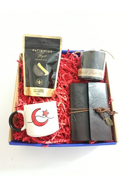 Alanç Gift Специален подаръчен комплект за Деня на бащата - ръчно изработена чаша със звезда от полумесец, свещ, тефтер и шоколад