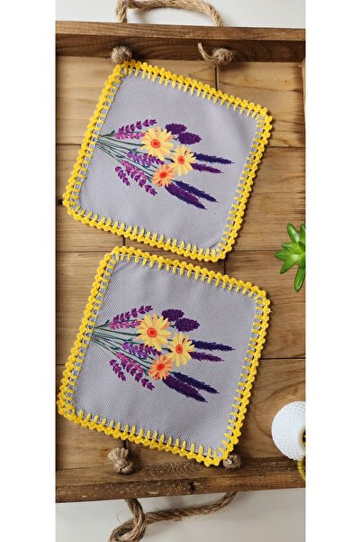 Runner Supla Home 2 adet dekoratif sarı lavanta ve papatya desenli kokteyl su...