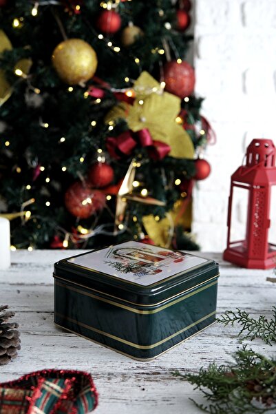 EVLE New Year's Themed - Set of 2 Decorative Metal Boxes, Stone Home Green Erb521s