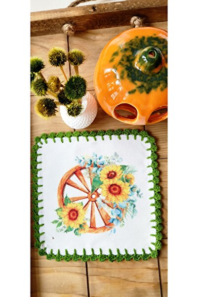 Runner Supla Home 2 adet dekoratif yeşil ayçiçeği desenli kokteyl sunum peçetesi