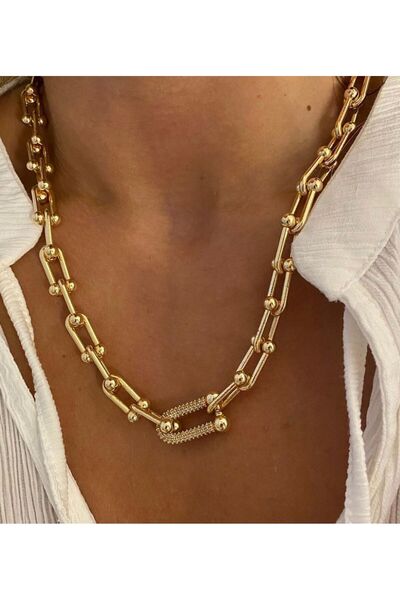 Niceboutique Tifanny Taş Detaylı Çelik Kolye Gold