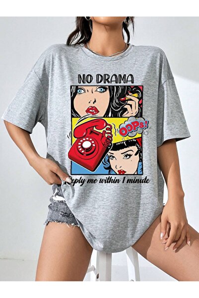 over head oh Ženska siva Nodrama Štampano Oversize T-shirt