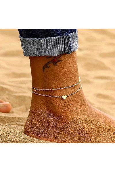 İPAR AKSESUAR Gold Chain 2-Piece Heart Anklet