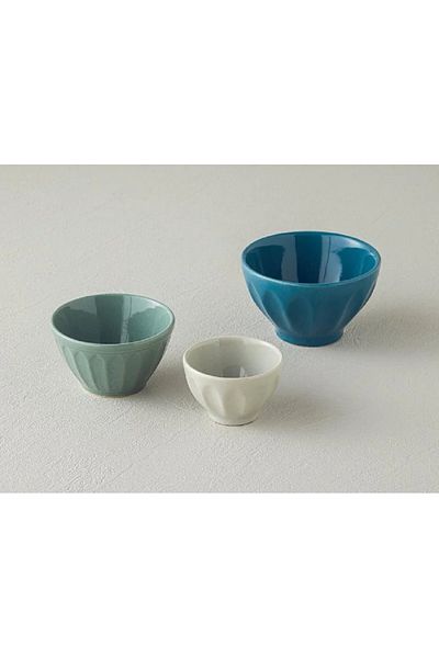 English Home Nude Ceramic 3-Piece Bowl 7-9- Gray-green-blue