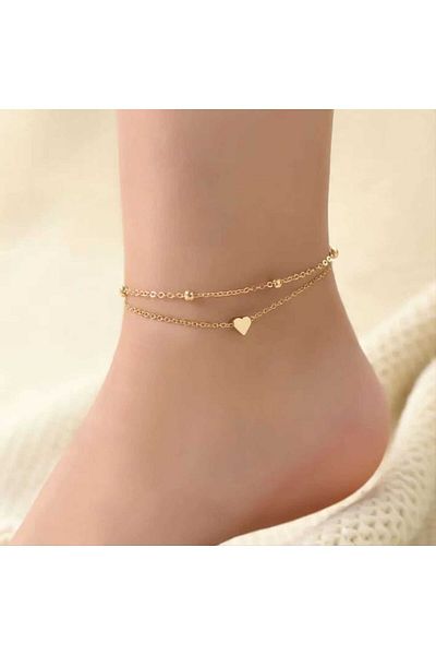 İPAR AKSESUAR Gold Chain 2-Piece Heart Anklet